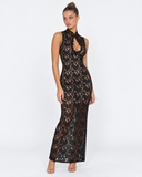 Finnie | Women's Floral Lace High Neck Keyhole Sleeveless Maxi Dress