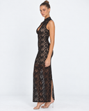 Finnie | Women's Floral Lace High Neck Keyhole Sleeveless Maxi Dress