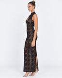 Finnie | Women's Floral Lace High Neck Keyhole Sleeveless Maxi Dress