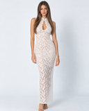 Finnie | Women's Floral Lace High Neck Keyhole Sleeveless Maxi Dress