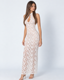 Finnie | Women's Floral Lace High Neck Keyhole Sleeveless Maxi Dress