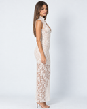 Finnie | Women's Floral Lace High Neck Keyhole Sleeveless Maxi Dress