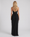 Freyja | Women's Strapless Draped Front High Slit Ruched Maxi Dress