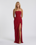 Freyja | Women's Strapless Draped Front High Slit Ruched Maxi Dress