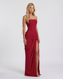 Freyja | Women's Strapless Draped Front High Slit Ruched Maxi Dress