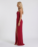 Freyja | Women's Strapless Draped Front High Slit Ruched Maxi Dress