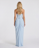 Freyja | Women's Strapless Draped Front High Slit Ruched Maxi Dress