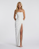 Freyja | Women's Strapless Draped Front High Slit Ruched Maxi Dress