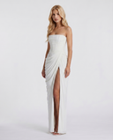 Freyja | Women's Strapless Draped Front High Slit Ruched Maxi Dress
