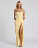Freyja | Women's Strapless Draped Front High Slit Ruched Maxi Dress