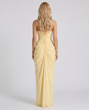 Freyja | Women's Strapless Draped Front High Slit Ruched Maxi Dress