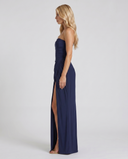 Freyja | Women's Strapless Draped Front High Slit Ruched Maxi Dress