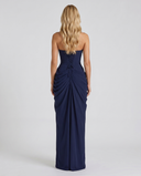 Freyja | Women's Strapless Draped Front High Slit Ruched Maxi Dress