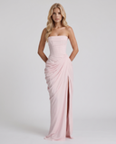 Freyja | Women's Strapless Draped Front High Slit Ruched Maxi Dress