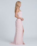 Freyja | Women's Strapless Draped Front High Slit Ruched Maxi Dress