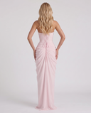 Freyja | Women's Strapless Draped Front High Slit Ruched Maxi Dress