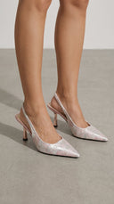 Frida | Women’s Textured Pointed Toe Slingback Heel Sandals