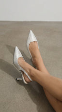 Frida | Women’s Textured Pointed Toe Slingback Heel Sandals