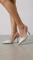 Frida | Women’s Textured Pointed Toe Slingback Heel Sandals