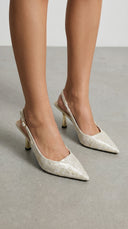 Frida | Women’s Textured Pointed Toe Slingback Heel Sandals