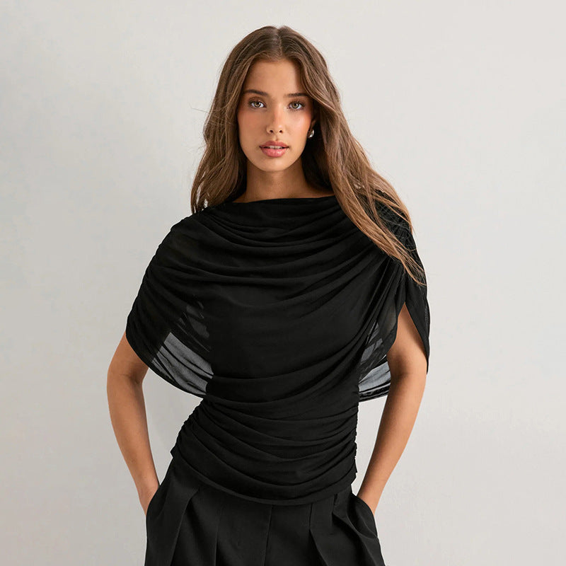 Gemma | Women's Draped Cowl Neck Cap Sleeve Summer Party Top