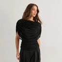 Gemma | Women's Draped Cowl Neck Cap Sleeve Summer Party Top