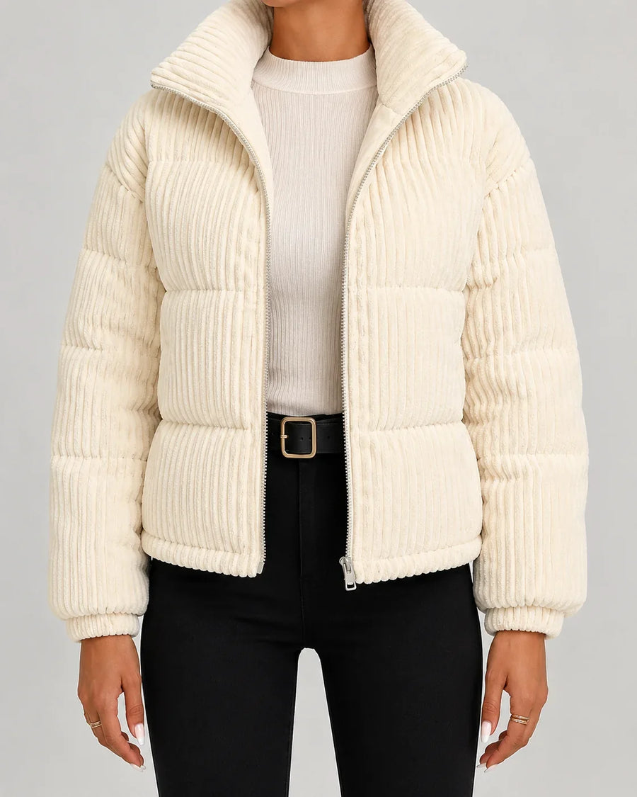 Gisella | Women's Zip Front Long Sleeve Corduroy Puffer Jacket