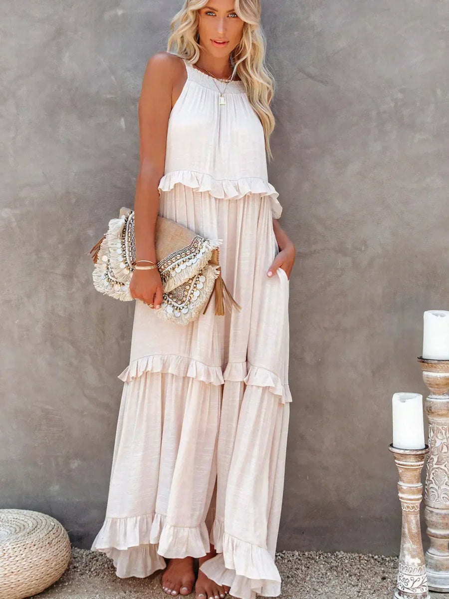Gabriella | Women’s Tiered Ruffle Trim Sleeveless Maxi Summer Dress