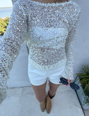 Grace | Women's Open-Back Sequin Mesh Crop Top