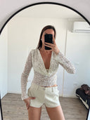 Grace | Women's Open-Back Sequin Mesh Crop Top
