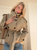 Gwyneth | Women's Double Breasted Belted Turtle Neck Trench Coat Jacket