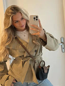Gwyneth | Women's Double Breasted Belted Turtle Neck Trench Coat Jacket