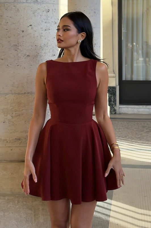 Hadassah | Women's Crew Neck Pleated Sleeveless Mini Party Dress