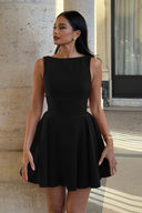 Hadassah | Women's Crew Neck Pleated Sleeveless Mini Party Dress