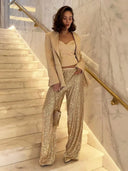 Haisley | Women's High Rise Sequin Wide Leg Party Glitter Pants