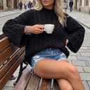 Halo | Women's Mock Neck Long Sleeve Cable Knit Sweater