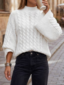 Halo | Women's Mock Neck Long Sleeve Cable Knit Sweater
