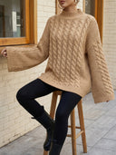 Halo | Women's Mock Neck Long Sleeve Cable Knit Sweater