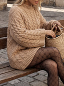 Halo | Women's Mock Neck Long Sleeve Cable Knit Sweater