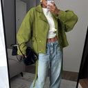 Harriet | Women's High Neck Textured Belted Long Sleeve Jacket