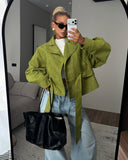 Harriet | Women's High Neck Textured Belted Long Sleeve Jacket