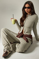 Hattie | Women's Striped Button Front Long Sleeve Two Piece Set