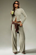 Hattie | Women's Striped Button Front Long Sleeve Two Piece Set