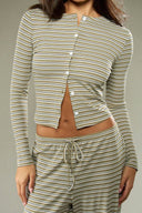 Hattie | Women's Striped Button Front Long Sleeve Two Piece Set