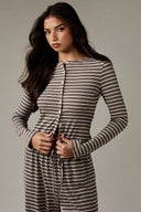 Hattie | Women's Striped Button Front Long Sleeve Two Piece Set