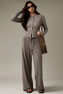 Hattie | Women's Striped Button Front Long Sleeve Two Piece Set
