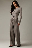 Hattie | Women's Striped Button Front Long Sleeve Two Piece Set