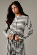 Hattie | Women's Striped Button Front Long Sleeve Two Piece Set