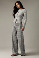 Hattie | Women's Striped Button Front Long Sleeve Two Piece Set