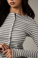 Hattie | Women's Striped Button Front Long Sleeve Two Piece Set
